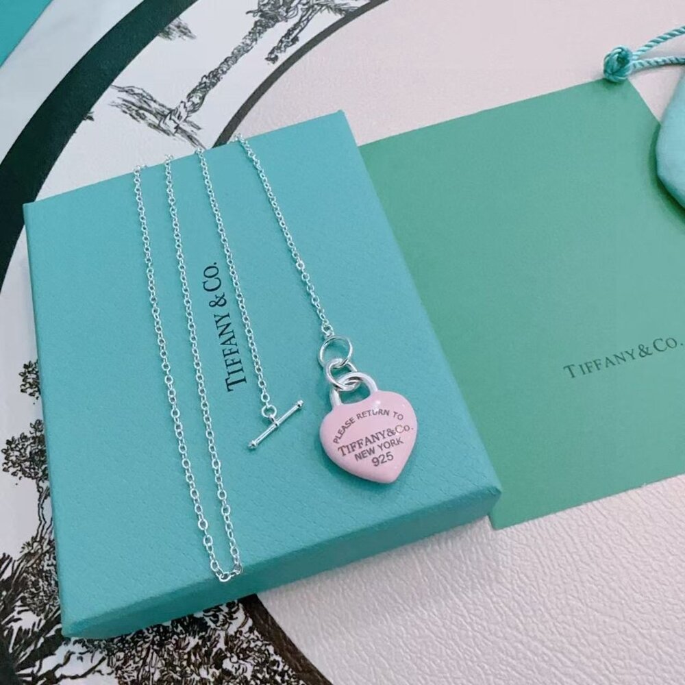 Tiffany & Co. Silver Necklace with Pink Heart Pendant - Picture 4 of 6